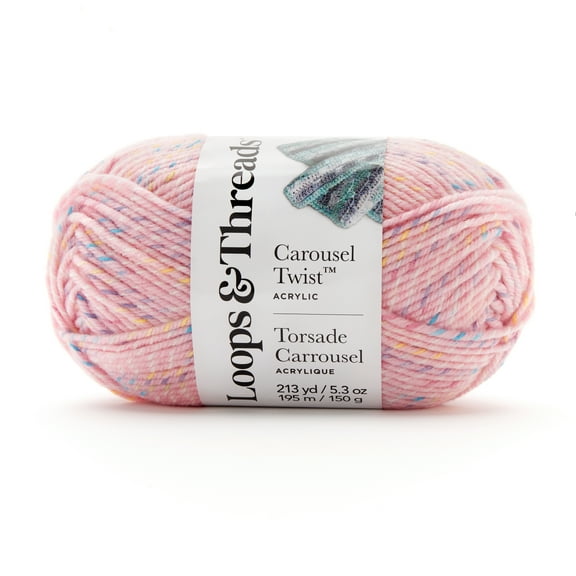 Carousel Twist Yarn by Loops & Threads - Yarn for Knitting - Crochet - Weaving - and Arts & Crafts - Pink - Acrylic - 5.3 oz