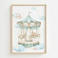 thumbnail image 1 of Carousel Wall Art Print, Pastel Carousel Horse Nursery Decor, Whimsical Room Baby Shower , Dreamy Cloud Pink Blue Artwork Home Decor #855, Stretched Canvas Size 16x24, 1 of 4