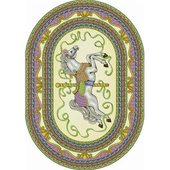 Carousel Yellow 3 ft.10 in. x 5 ft.4 in. Oval WearOn Nylon Machine Tufted- Cut Pile Just for Kids Rug