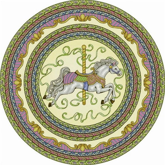 Carousel Yellow 7 ft.7 in. Round WearOn Nylon Machine Tufted- Cut Pile Just for Kids Rug