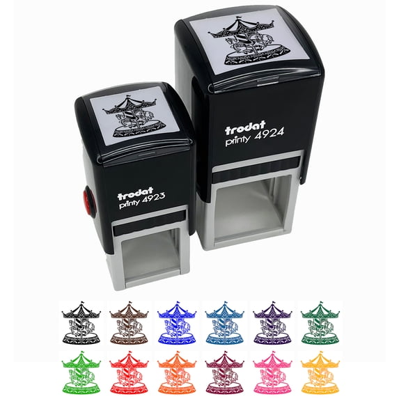 Carousel at a Carnival Fair Amusement Park Merry-Go-Round Self-Inking Rubber Stamp Ink Stamper - Lime Green Ink - Small 1 Inch