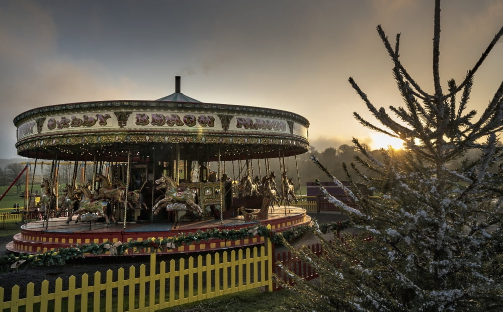 Carousel at sunset Beamish Durham England Canvas Art - John Short Design Pics (19 x 12)