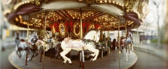 Carousel horses in an amusement park Seattle Center Queen Anne Hill Seattle Washington State USA Canvas Art - Panoramic Images (30 x 13)