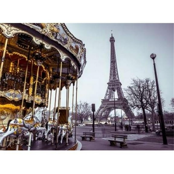 Carousel with The Eiffel Tower in The Background Poster Print by Assaf Frank - 9 x 12 - Small