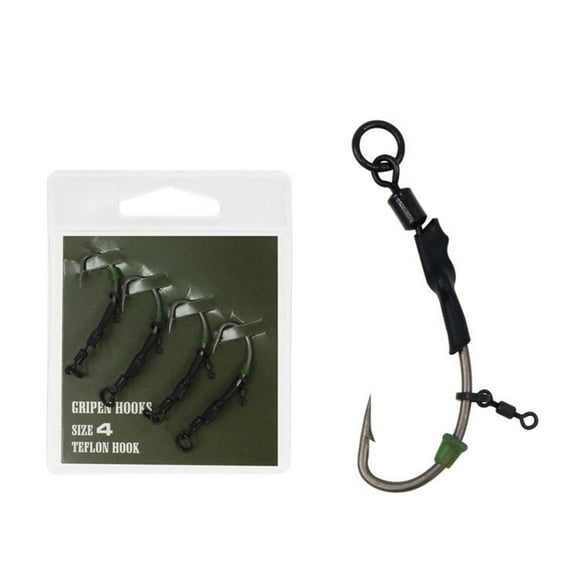 Carp Angling Ronnie Wide Gape Hook with Leader and Antitangle Sleeve, Professional Carp Fishing Wide Gape Hook
