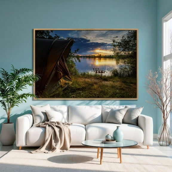 Carp Fishing Art Lakeside Sunset, Fisherman Wall Decor, 8x12 UNFRAMED