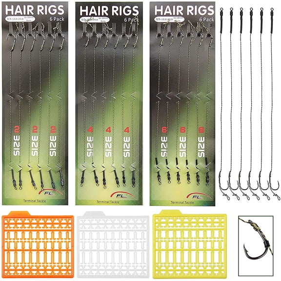 Carp Fishing Hair Rigs Kit,18pcs Braided Thread Boilies Carp Rigs with 3 Extender Boilie Bait Stops and Stringer Needle