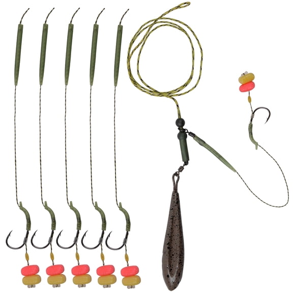 Carp Fishing Kit 6pcs Carp Rigs with Flat Pear Sinker Curved Hooks 57cm Line ...