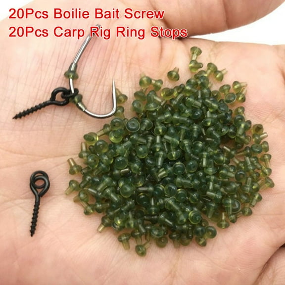 Carp Fishing Kit with 20 Bait Screws and O Rings plus 20 Hook Stops for Secure Hook Attachment in For CHOD Rigs (Green)