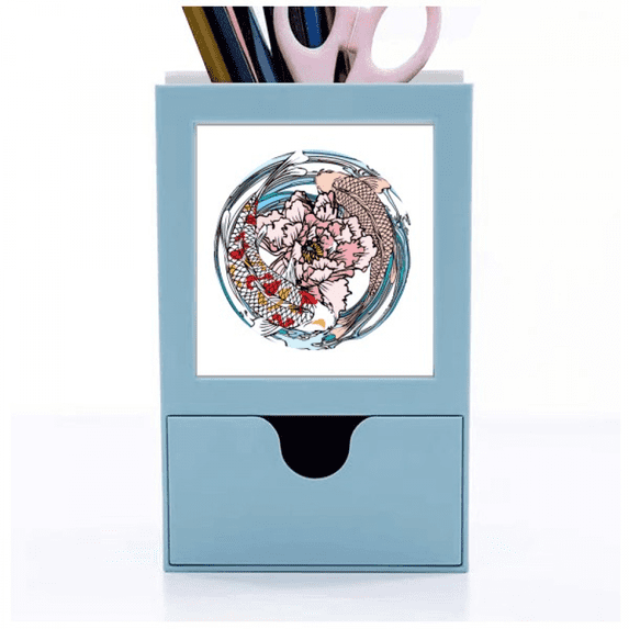 Carp Peony Water Pattern Geometry Desk Supplies Organizer Pen Holder Card