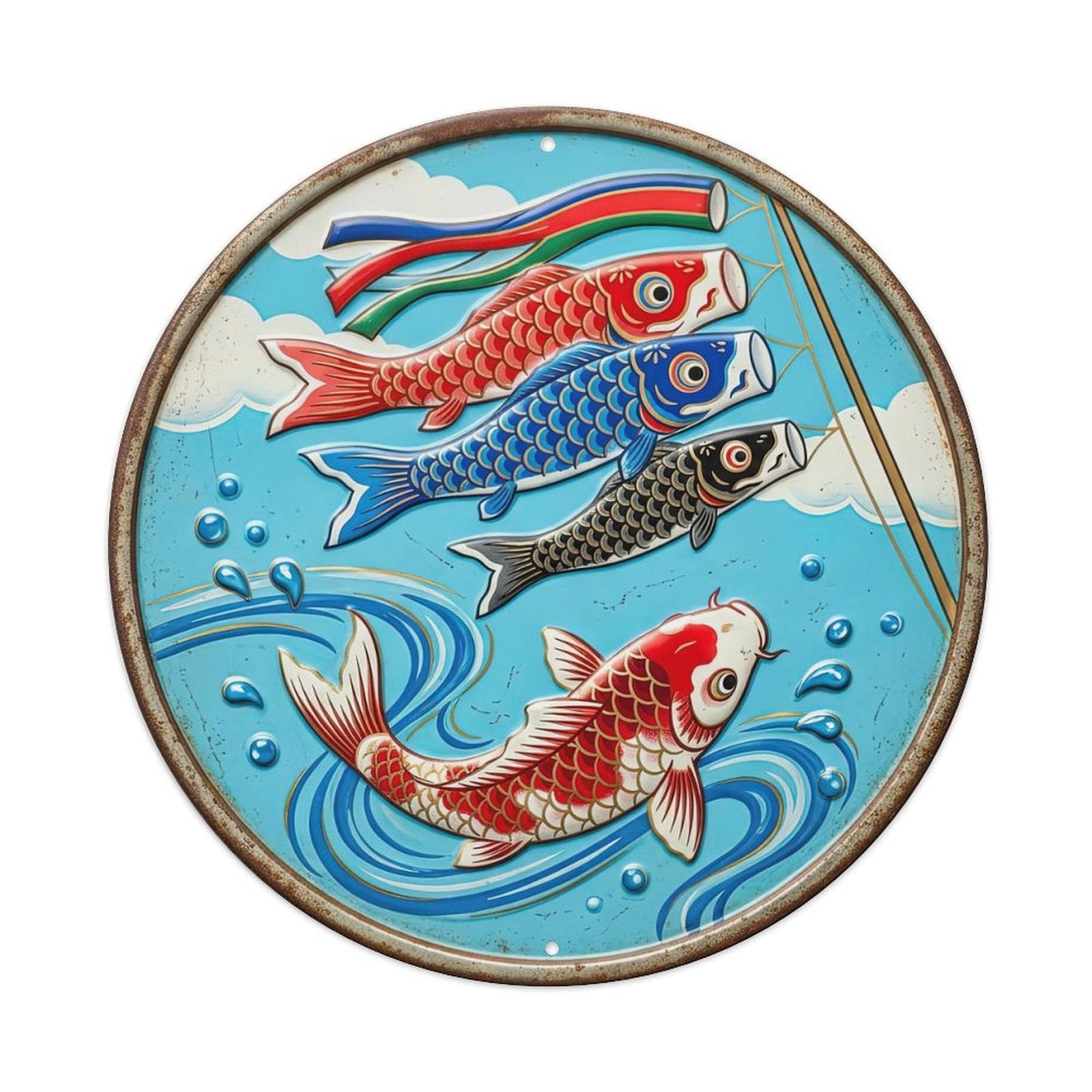 Carp Streamer Wind Koi Fish 2 Vintage Metal Tin Sign Plaque Wall Decor ...