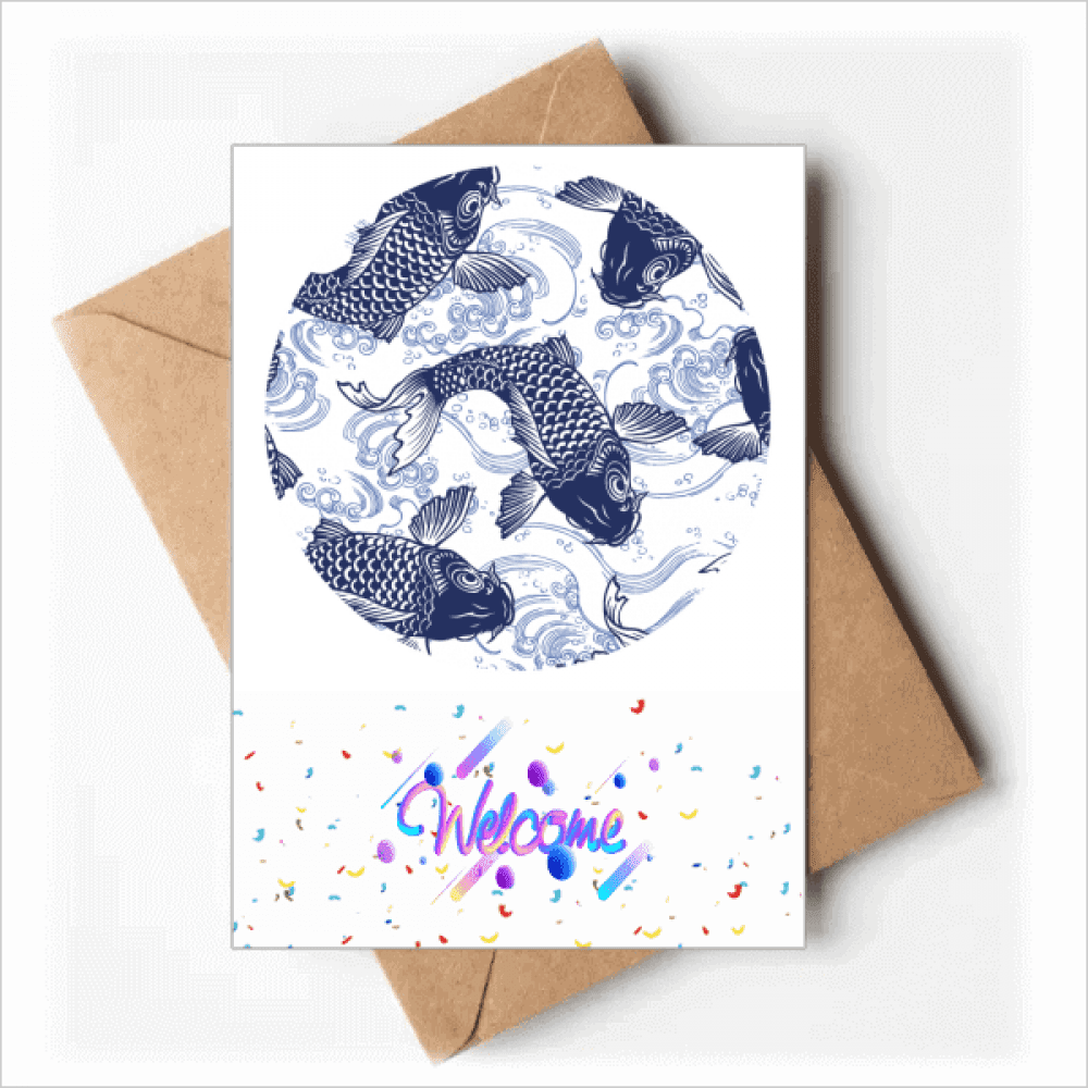 Carp Wave Blue Pattern Japan Welcome Back Greeting Cards Envelopes Blank