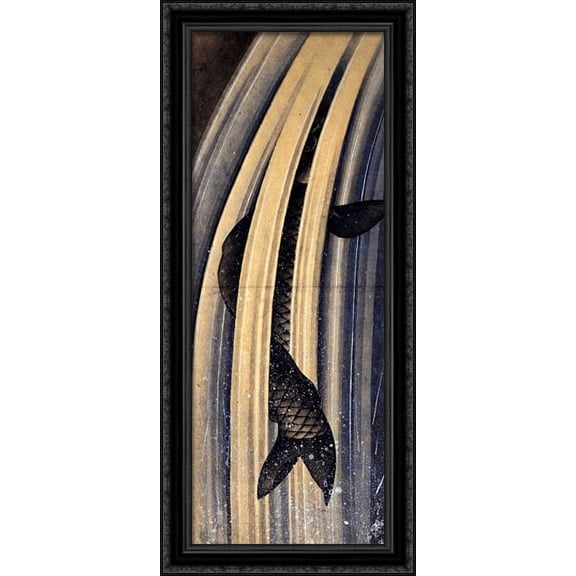 Carp leaping up a cascade 16x40 Large Black Ornate Wood Framed Canvas Art by Katsushika Hokusai