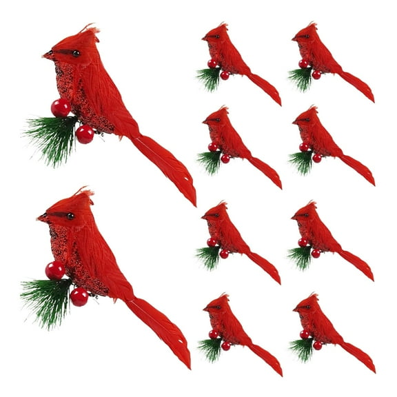 CarpNettore 10 Pieces Artificial Christmas Red Cardinal Birds Art for Festival Courtyard