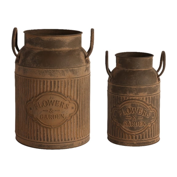 CarpNettore 2 Pieces Chic Pitcher Vase Shabby Chic Vase Decorative Flower Holder Iron Rustic Brown