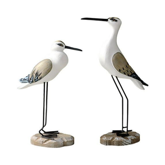 CarpNettore 2 Pieces Rustic Sea Bird Sculpture Creative Shelves Wooden Seagull Figurines Yellow White