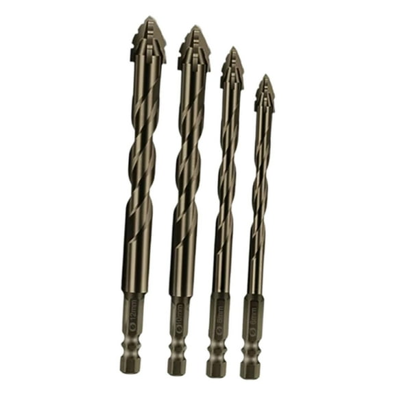 CarpNettore 4-Blade Serrated Eccentric Drill Bit Set Carbide Tip for Stone, Glass, Concrete, 4Pcs