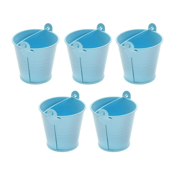 CarpNettore 5 Pieces Small Metal Buckets Ice Buckets Paint Portable with Handle Rustic Table Blue