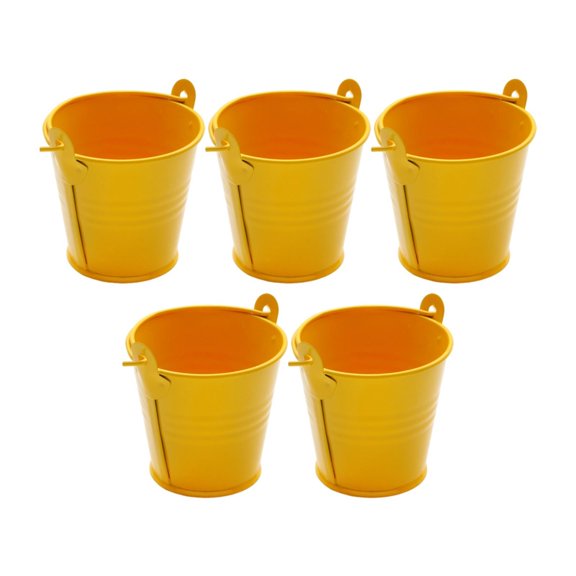CarpNettore 5 Pieces Small Metal Buckets Ice Buckets Paint Portable with Handle Rustic Table Yellow