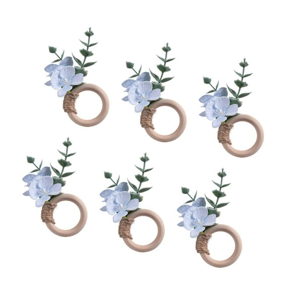 CarpNettore 6 Pieces Napkin Rings with Silk Flowers, Napkin Buckles, Tableware, Napkin Rings Blue