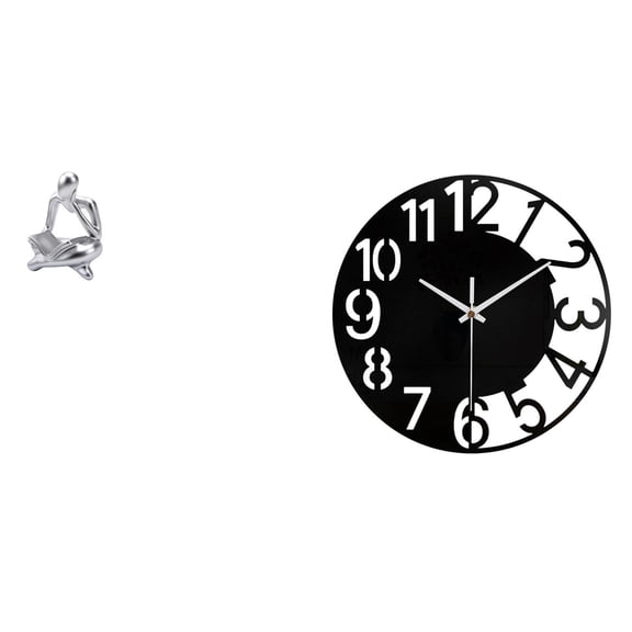 CarpNettore Abstract Acrylic Thinker Statue Wall Clock Decoration for Tabletop Living Room Shelf Office Bookshelf Silent Easy to Read Simple Round Big Wall Clock for Hotel Home Bathroom