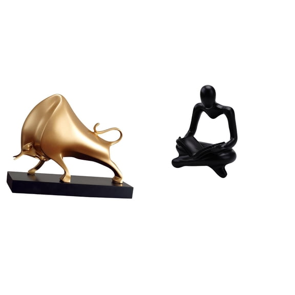 CarpNettore Abstract Bull Thinker Sculpture Ox Figurine Creative Home Decor Tabletop Crafts Cattle Statue for Desk Living Room Bedroom Entrance