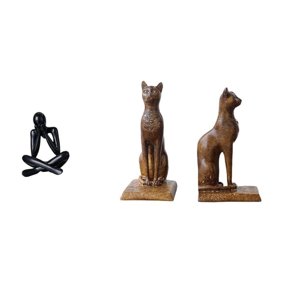 CarpNettore Abstract Modern Figure Sculpture and Egyptian Cat Statues Decorative Figurines Collectible Bookends for Living Room Bookshelf Office Home Decor