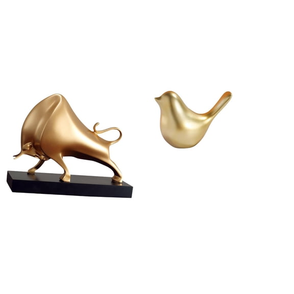 CarpNettore Abstract Ox and Bird Sculpture Modern Animal Statue for Home Decor Tabletop Ornament Unique Cattle Figurine for Living Room Bedroom Office Entrance Housewarming
