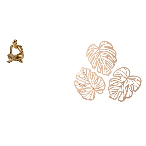 CarpNettore Abstract Palm Thinker Statue Decoration with Tropical Leaves for Tabletop Living Room Shelf Office Bookshelf and Creative Wooden Ornament Jungle Wall Art