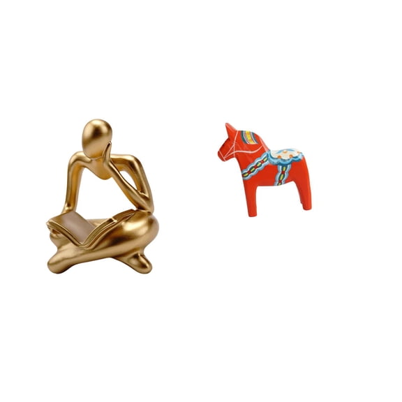 CarpNettore Abstract Thinker Dala Horse Statue Decoration for Tabletop Living Room Shelf Office Bookshelf Entrance Cabinet Home Decor Animal Sculpture Collectible Dalecarlian Ornament