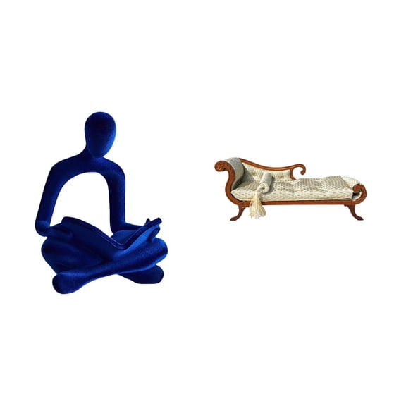 CarpNettore Abstract Thinker Figurine Sculpture and Miniature Wooden Sofa Bed Model for Office Bar Wedding Desktop Ornament and 1/12 Dollhouse Furniture Decor