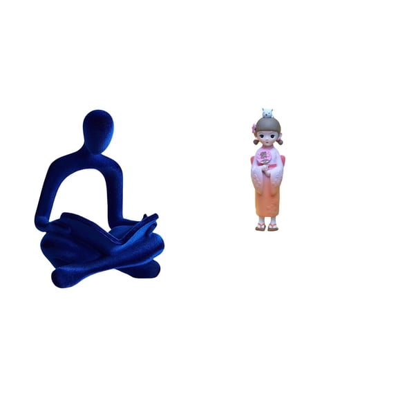 CarpNettore Abstract Thinker Human Figurine Resin Statue Japanese Kimono Geisha Doll Desktop Ornament Sculpture for Office Bar Wedding Birthday Farmhouse Bedroom Dollhouse Accessories Store