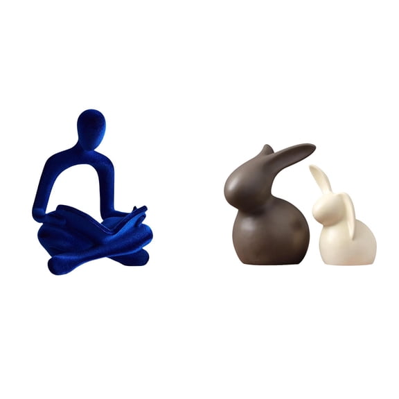 CarpNettore Abstract Thinker Human Figurine Sculpture Ceramic Statue Porcelain Bunny Ornament Versatile Art Collection for Office Bar Wedding Easter Garden Cabinet TV Stand Decor