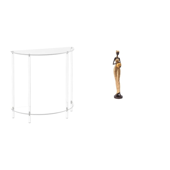 CarpNettore Acrylic Accent Table with African Figurine Women Statue Artwork for Small Space Home Decor Nightstand Living Room Bedroom Cabinet