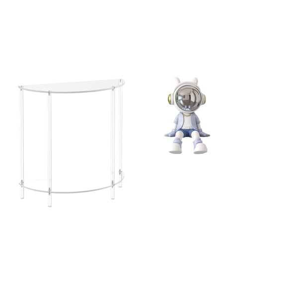 CarpNettore Acrylic Astronaut Side Table with Nordic Sculpture Accent Two Tier Skinny Nightstand Decorative Figurine for Living Room Decor