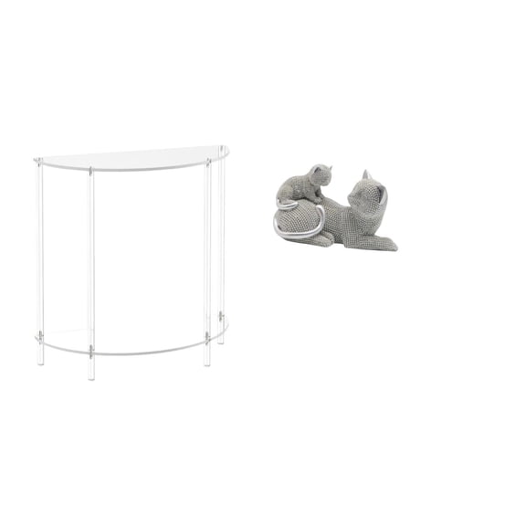 CarpNettore Acrylic Cat Side Table with Animal Sculpture Accent Two Tier Skinny Nightstand Decorative Figurine for Bathroom Bedroom Living Room Decor