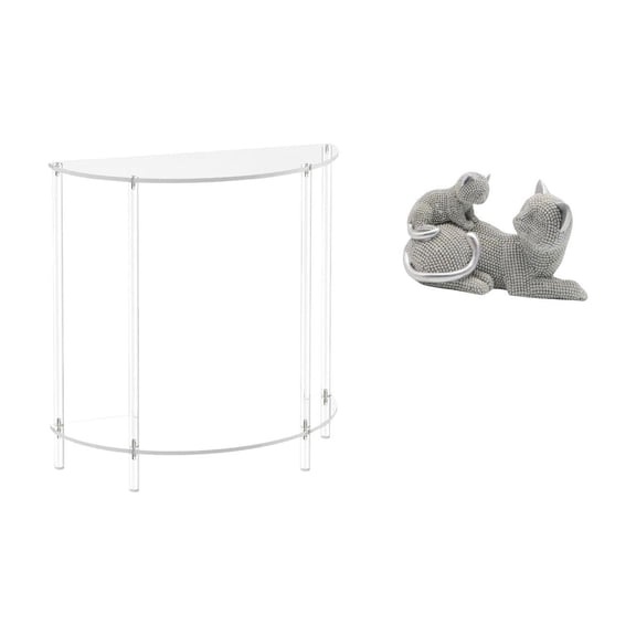 CarpNettore Acrylic Cat Side Table with Animal Sculpture Accent Two Tier Skinny Nightstand Decorative Figurine for Bathroom Bedroom Living Room Decor