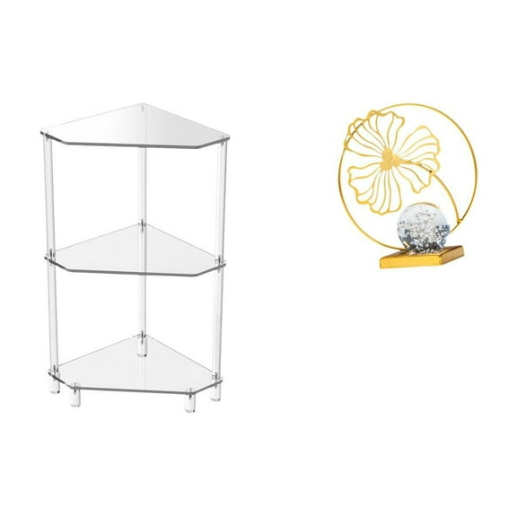 CarpNettore Acrylic Corner Side Table with Leaf Statue End Table Three Tier Iron Base Artistic Decorative Sculpture Suitable for Living Room Bedroom Office Shop