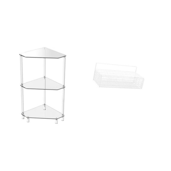 CarpNettore Acrylic Corner Side Table with Three Tier End Table Hanging Storage Basket Wall Organizer Wall Mounted Shelves Metal Wire Construction Suitable for Li