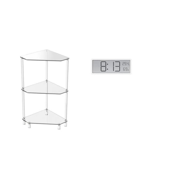 CarpNettore Acrylic Corner Side Table with Three Tier Storage And Digital Wall Clock Multifunction Display Made with Pp Suitable for Living Room Bedroom H