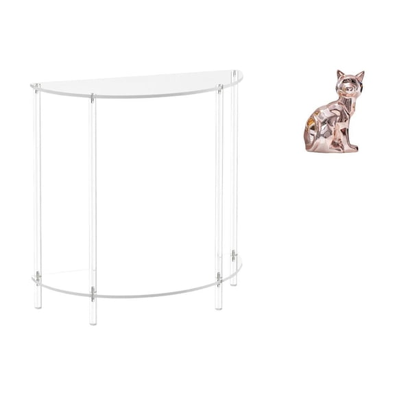 CarpNettore Acrylic End Table with Cat Sculpture Accent Two Tier Nightstand Decorative Animal Figurine for Living Room Bathroom Home Decor