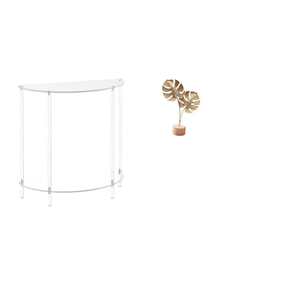 CarpNettore Acrylic Leaf Side Table for Small Space Metal Leaf Statue Accent End Table Skinny Nightstand Leaf Shaped Figurine Crafts Nordic Creative Ornament Abstract Sculpture for Bathroom