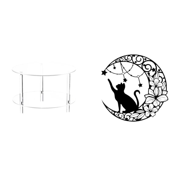 CarpNettore Acrylic Metal Side Table with Cat Wall Art Compact NightStand for Living Room Bathroom Home Decor Sculpture for Cat Lover Gifts Easy Assembly