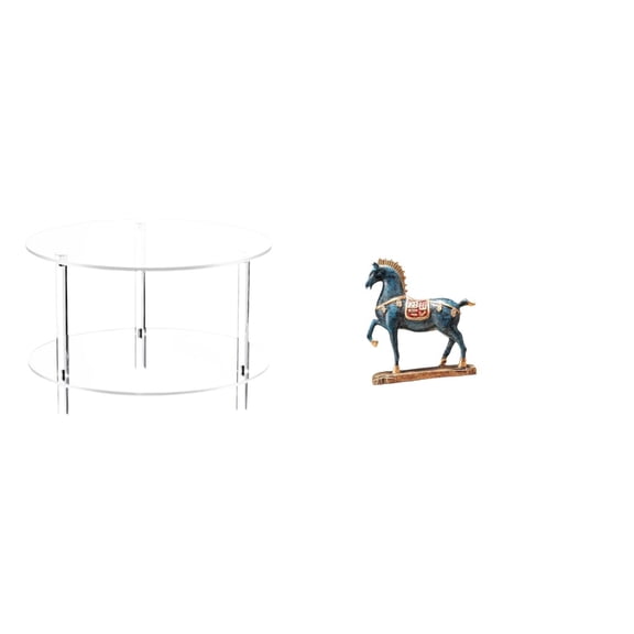 CarpNettore Acrylic Side Table with Horse Figurine Compact End Table NightStand Bedside Furniture Easy Assembly for Living Room Bathroom Home Fengshui Decor Standing Horse Statue Sculpture for