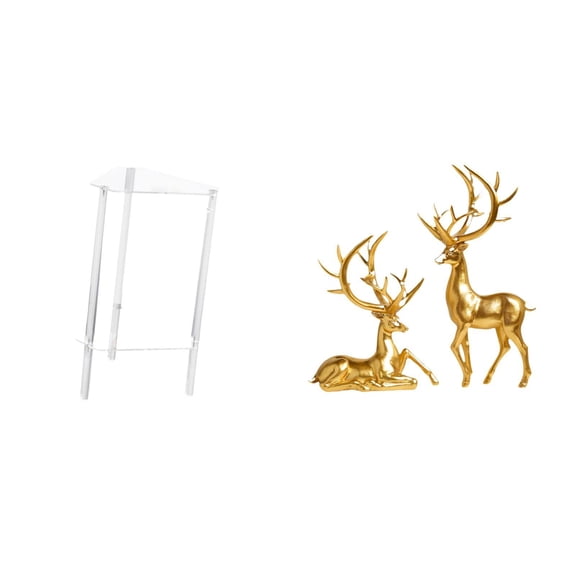 CarpNettore Acrylic Side Table for Small Space with Couple Deer Statues Decorative Sculptures Accent End Table Skinny Nightstand Resin Deer Figurines for Bathroom Home Living Room Decor