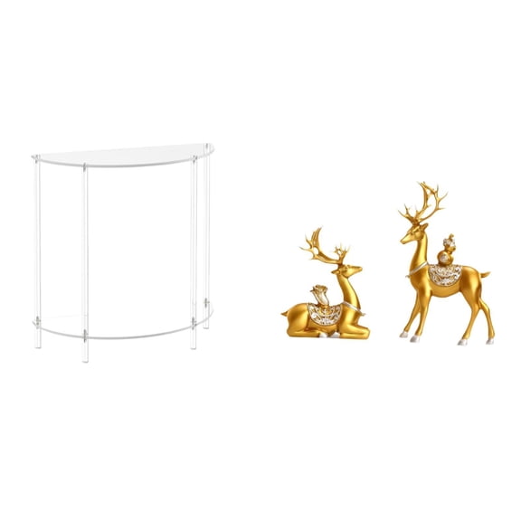 CarpNettore Acrylic Side Table for Small Space with Deer Figurines Reindeer Sculptures Elk Collectible Desktop Ornaments Decorative Statues for Shelf Desk Birthday Gift 2 Tier Accent End Table