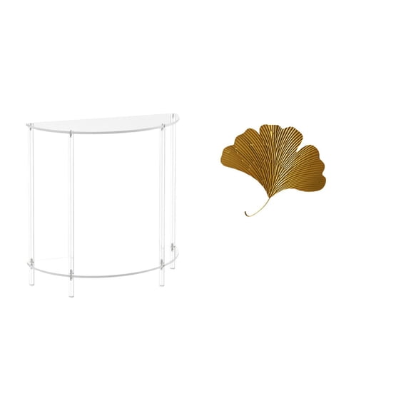 CarpNettore Acrylic Side Table for Small Space with Wrought Iron Ginkgo Leaves Wall Decor Two Tier Accent End Table Skinny Nightstand Abstract Wall Sculpture for Living Room Dining Room Office