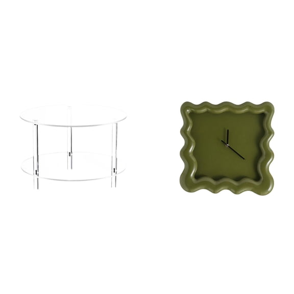 CarpNettore Acrylic Side Table for Living Room Bathroom Home with Square Wall Clock Silent Accurate Ornament for Farmhouse Kitchen Study