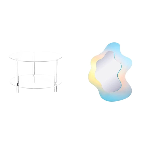 CarpNettore Acrylic Side Table with Wavy Mirror Compact NightStand Modern Decorative Furniture for Living Room Bathroom Easy Assembly Home Decor