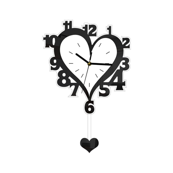 CarpNettore Acrylic Wall Clock with Arabic Numerals, Silent Movement, Heart Shape Decorative Black